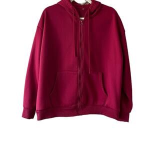 Shein Solid Red Full Zip Up Hoodie Boys Size L